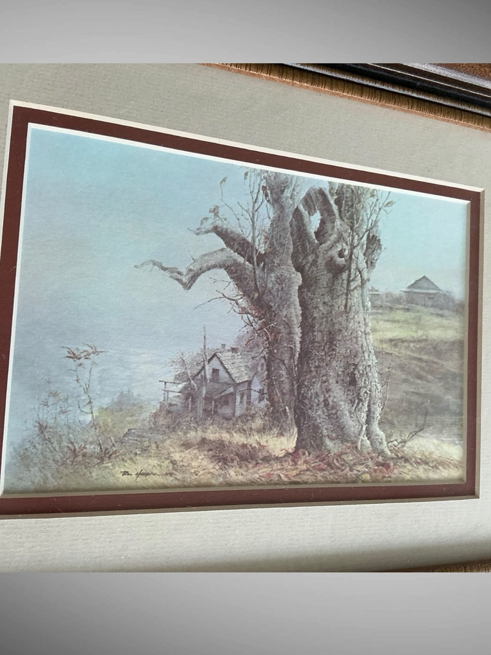 Vintage 1974 Ben Hampton “Autumn Watch” Framed Cabin Landscape Print